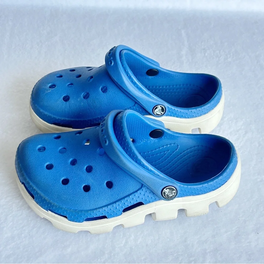 Crocs Kids Classic Clog Slip-On Shoes Size 10 11 Unisex Bright Blue White Trim